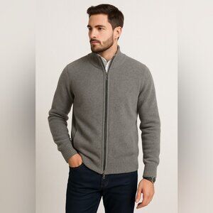 Lorenzo Magni Men's Gray Wool Zip Cardigan Sweater Jacket Made in Italy Size L